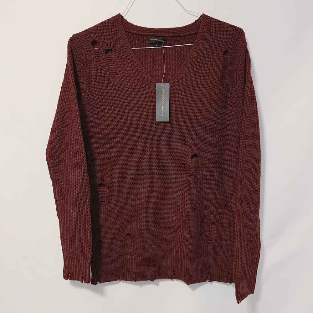 NWT Ambiance Apparel Distressed Knit Sweater